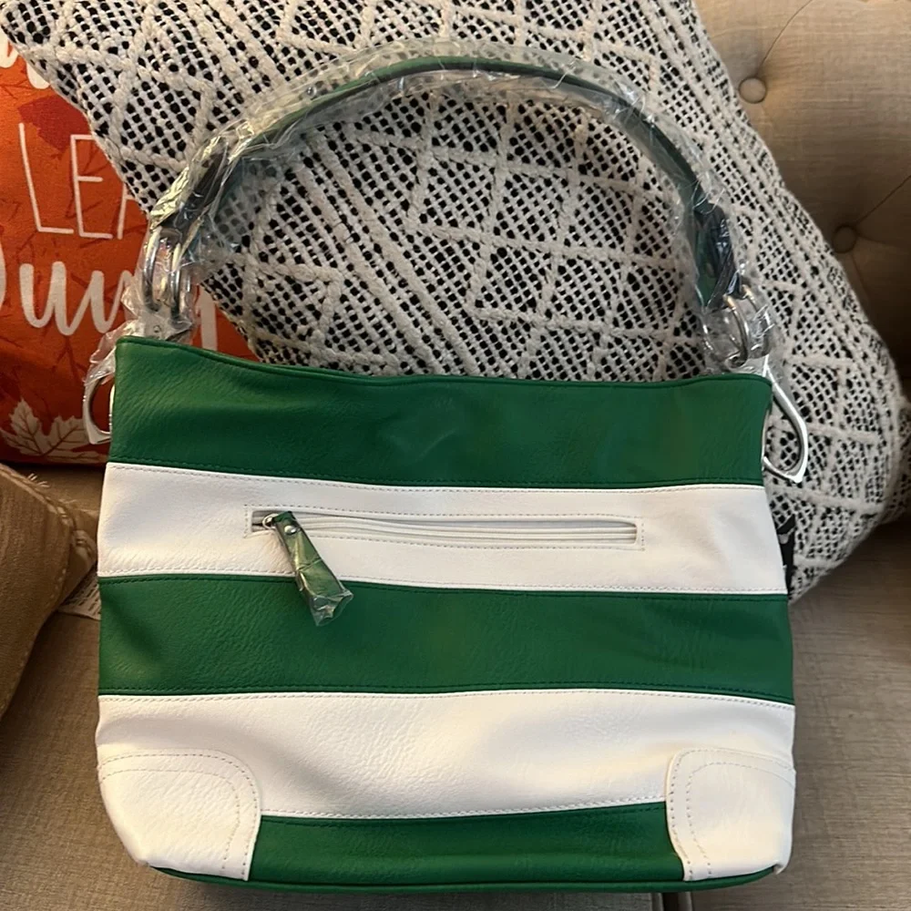 MKF Collection by Mia K. - Green Stripe Emily Hobo